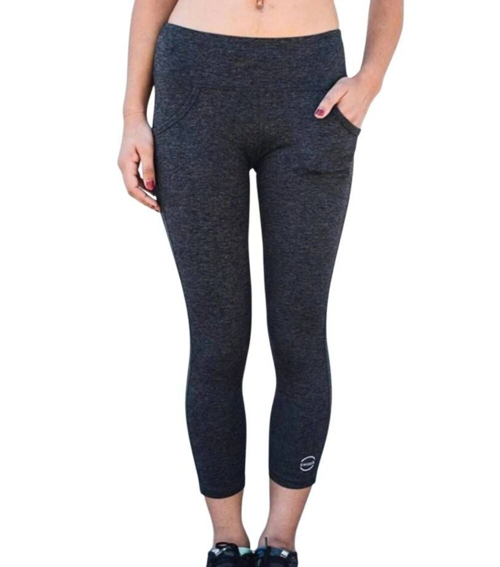 SWOOB Fit Cropped Pocket Leggings Heather Charcoal Gray Size L NWT